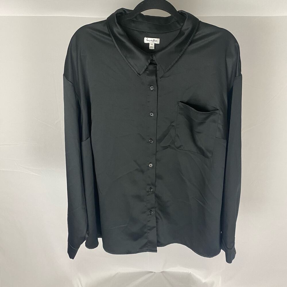 Black Button Up Long Sleeve Shirt by Love Fire, Size 2X